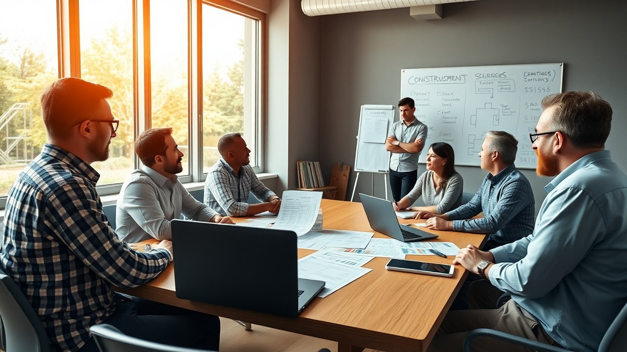 A small group of spray foam business owners working through pricing and business planning together at an intensive in-person bootcamp